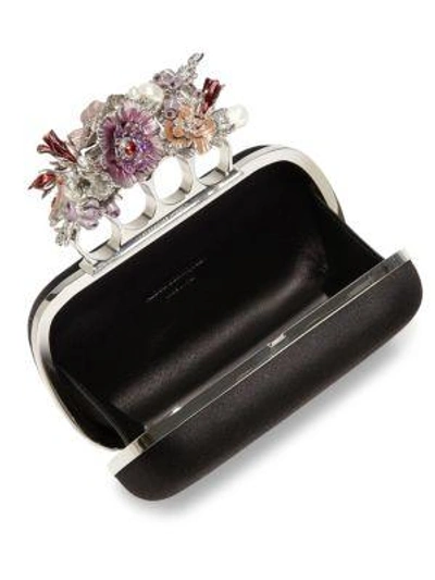 Shop Alexander Mcqueen Flower-crystal Satin Knuckle Box Clutch In Black