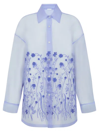 P.a.r.o.s.h Parosh Silk Organza Shirt With Tone-on-tone Flower Embroidery In Purple