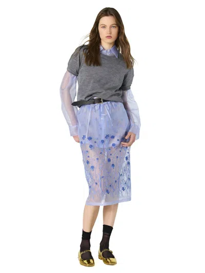 P.a.r.o.s.h Parosh Silk Organza Shirt With Tone-on-tone Flower Embroidery In Purple