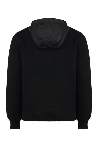 Prada Men's Cardigan With Nylon Frontal Panel In Black