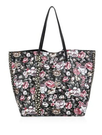 Alexander Mcqueen Skull Flower-print Open Leather Shopper Tote Bag, Multi In Black-multi