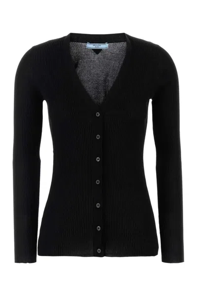 Prada Cardigan In Cotone Nero  Donna In Black