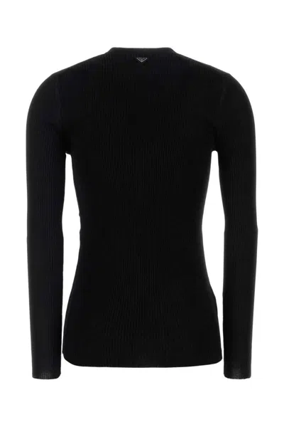 Prada Cardigan In Cotone Nero  Donna In Black