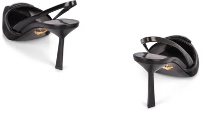 Prada 75 Logo Leather-trimmed Slingback Pumps In Black