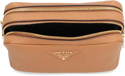 Prada Small Leather Crossbody Bag In Brown
