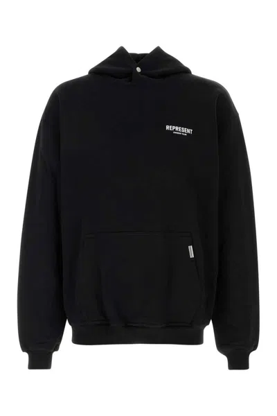 Represent Oversized Logo Hooded Sweatshirt In Black