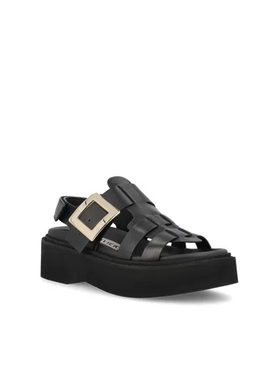 Roger Vivier Viv Rangers Buckled Flat Sandals In Black