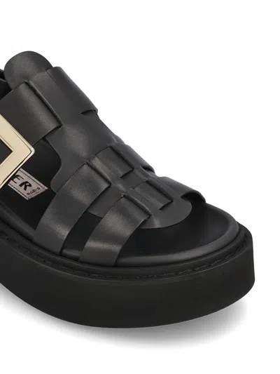 Roger Vivier Viv Rangers Buckled Flat Sandals In Black