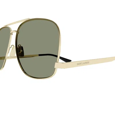 Saint Laurent Silver Aviator Sunglasses In Gray