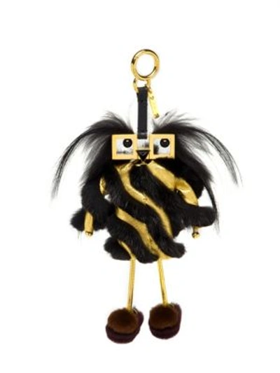 Shop Fendi Hypnoteyes Fur & Metallic Leather Key Charm In Black-gold