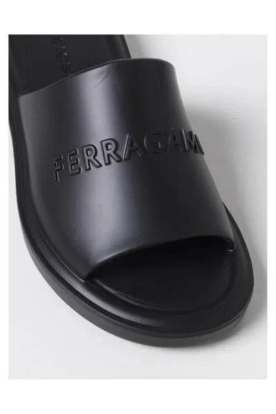 Ferragamo Open Toe Flat Sole Sandals In Black