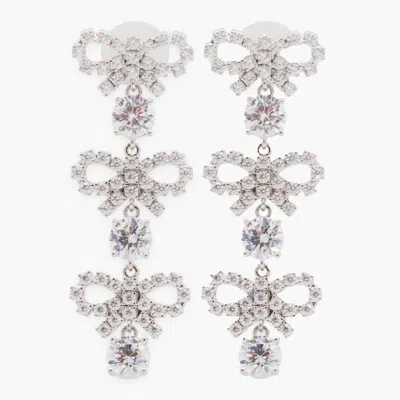 Self-portrait Micro Bow Crystal Tiered Earrings In Metallic