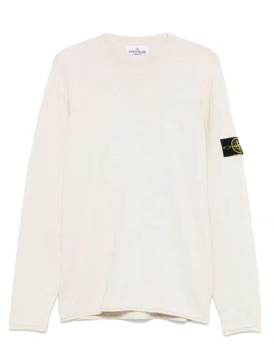 Stone Island Beige Long-sleeved Sweater With Distinctive Logo Patch In White