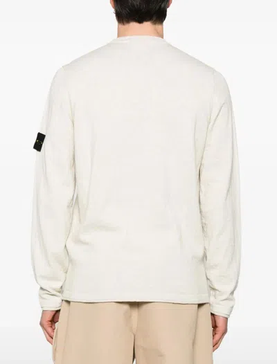 Stone Island Beige Long-sleeved Sweater With Distinctive Logo Patch In White