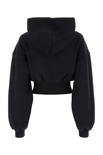 Alexander Wang T T By Alexander Wang Cropped Black Hoodie With Oversized Sleeves