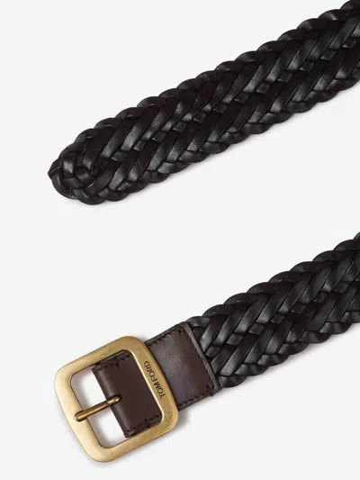 Tom Ford Braided Leather Belt In Black