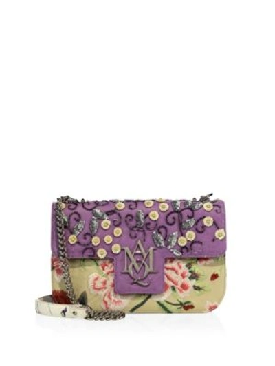 Alexander Mcqueen Insignia Floral-embroidered Leather Chain Satchel In Purple Floral