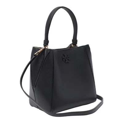 Tory Burch Small Grained Leather Bucket Bag In Black