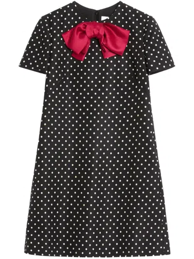 Valentino Polka Dot Mini Dress With Bow In Black