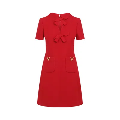 Valentino Fitted Red Dress With Decorative Bows In Red