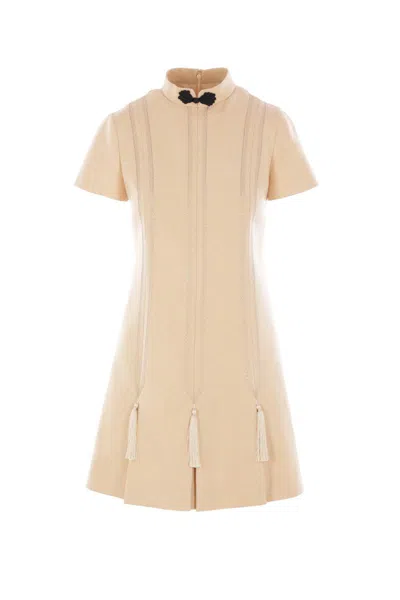 Valentino Embroidered Woven Mini Dress With Tassels Birch In Multi