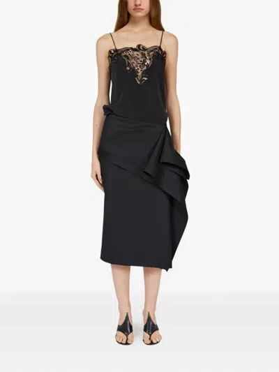 Ferragamo Silk Embroidered-lace Top In Black