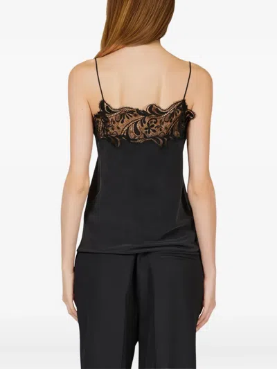 Ferragamo Silk Embroidered-lace Top In Black