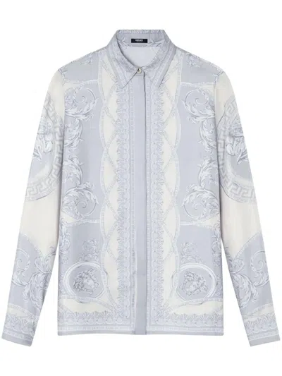 Versace Women's Printed Silk Shirt In Blue