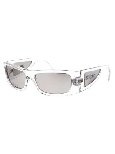 Versace Logo-plaque Sunglasses In Gray