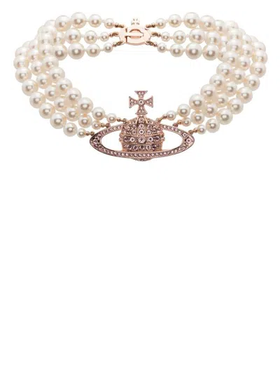 Vivienne Westwood Beaded Crystal Gold Layered Multi-strand Necklaces In Neutral