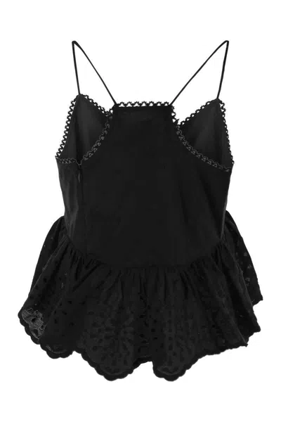 Weekend Max Mara Broderie Anglaise Peplum Top With Spaghetti Straps In Black
