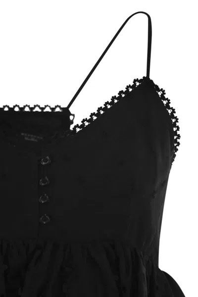 Weekend Max Mara Broderie Anglaise Peplum Top With Spaghetti Straps In Black