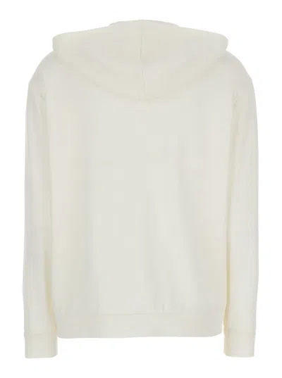 Brunello Cucinelli White Hoodie With Zip Closure In Cotton And Silk Blend Woman