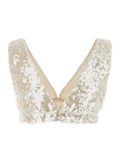 Philosophy Di Lorenzo Serafini White Top With All-over Sequins In Tech Fabric Woman