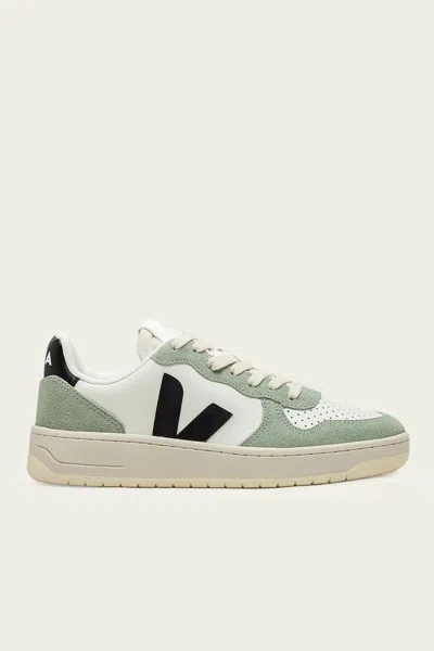 Veja V-10 Leather Sneaker In Pure Black Clay In Multi
