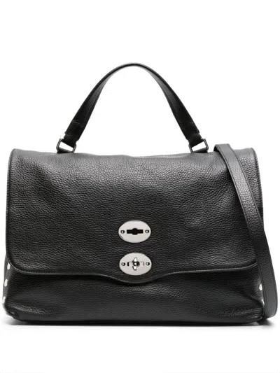 Zanellato Medium Postina Leather Shoulder Bag In Black