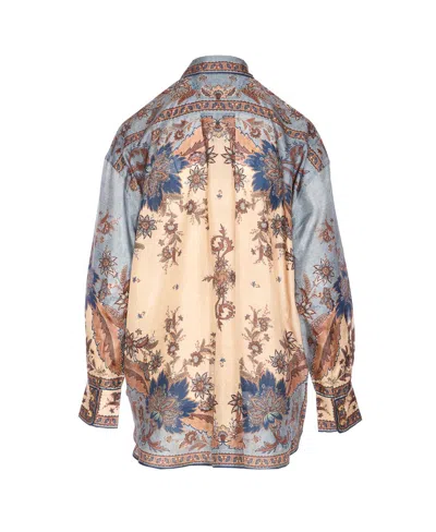 Zimmermann Womens Blue Cream Indienne Ascension Manstyle Graphic-pattern Silk Shirt In Blue