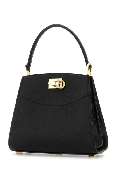 Ferragamo Leather Top Handle Shoulder Bag In Black