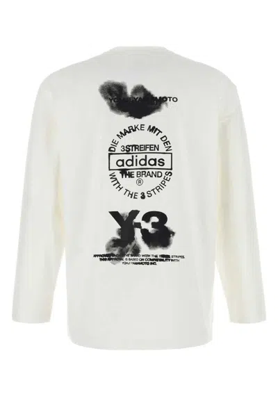 Y-3 Graphic Print Crew Neck Long Sleeve T-shirt In White