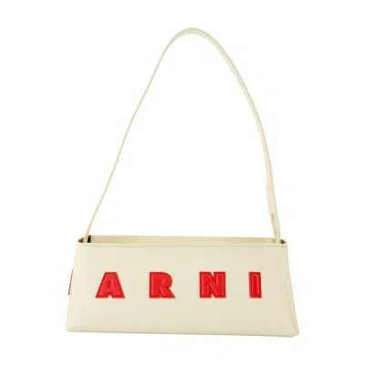 Marni Borsa A Spalla Museo Baguette In Pelle Crema In Neutral