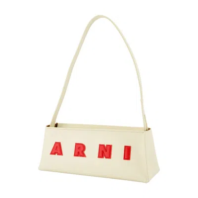Marni Borsa A Spalla Museo Baguette In Pelle Crema In Neutral