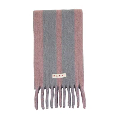 Marni Wool Scarf With Alternating Stripes In Purple
