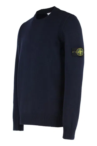 Stone Island Wool Round Neck Sweater In Blue
