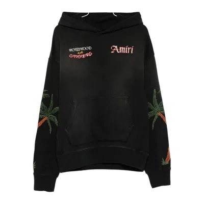 Amiri Hooded Sweatshirt With Front Pocket And Palm Tree Motif In Black