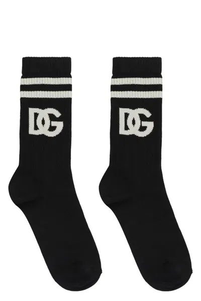 Dolce & Gabbana Intarsia-knit Logo Socks In Black