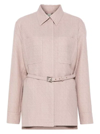 Fendi Diagonal 3d Wool Blazer With Belted Waist In Pink