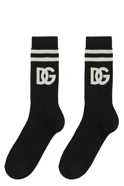 Dolce & Gabbana Intarsia-knit Logo Socks In Black