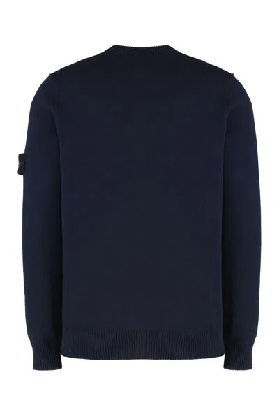 Stone Island Wool Round Neck Sweater In Blue