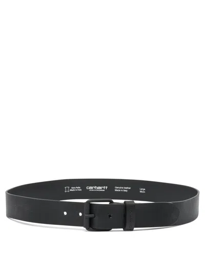 Carhartt Wip Black Leather Belt In Black