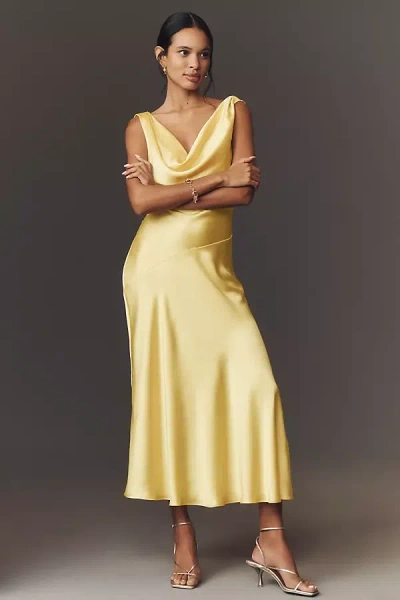 Bhldn Cowl-neck Open-back Floral Drop-waist Midi Dress